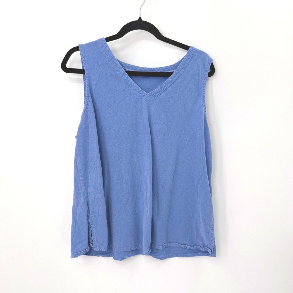 Vintage Tianello Tank Top Women XL Blue USA Coastal Lagenlook Cottagecore Boho